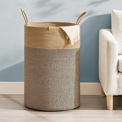 Nunsino Laundry Hamper 75L,Large Laundry Basket for Clothes,Decorative Storage Basket for Blankets,Cotton Rope Woven basket for bedroom,Dark Brown