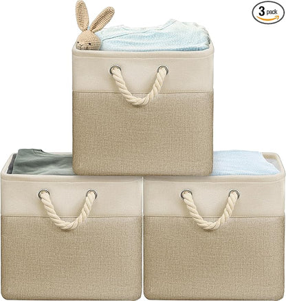 Simple Houseware 13" x 13" Large Fabric Storage Cubes for Closet and Cube Organizer, 3 Pack, Beige
