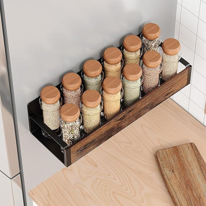 Vetacsion 4 Pack Moveable Fridge Magnetic Spice Racks,Metal(Wood)