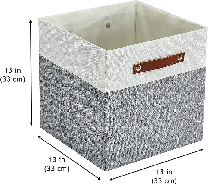 DECOMOMO Fabric Cube Storage Bins - Storage Baskets for Shelves, Cube Storage Organizer for Kallax and Cubbies (Grey & White, 13 inch Cube) - 4 Pack