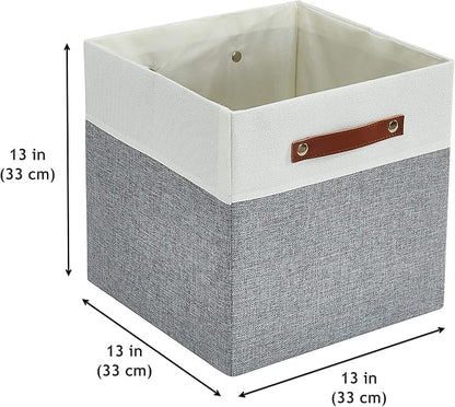 DECOMOMO Fabric Cube Storage Bins - Storage Baskets for Shelves, Cube Storage Organizer for Kallax and Cubbies (Grey & White, 13 inch Cube) - 4 Pack