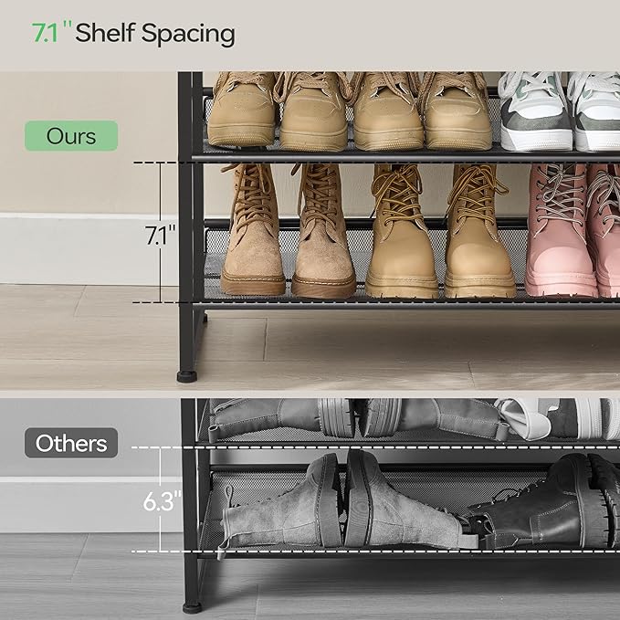 Nunsino Shoe Rack,10 Tier Metal Shoe Organizer,Max Holds 50 Pairs,Heavy Duty Shoes Shelf for Garage, Entryway, Closet,Black