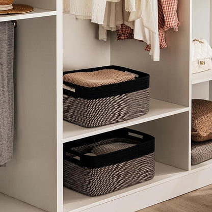 UBBCARE 2 Pack Storage Baskets for Shelves, Large Woven Storage Baskets, Dog Toy Bins, Baskets for Organizing Clothes, Towels, Books, Blanket, 17"L x 13"W x 7.5"H, Black&Brown