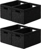 joybest Black Wicker Baskets for Shelves, 13.4L x 8.3W x 7.1H inch Hand-woven Storage Baskets for Pantry Organizing, Foldable Rectangular Bin with Handles, 4-pack