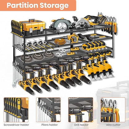 SINTIKI 49 inch Large Power Tool Organizer Wall Mount, 4 Layer Tool Storage Rack Loads 600 LBS, Rack Holds 12 Cordless Drills, Utility Racks for Garage Organization, Gift for Men