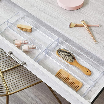 iDesign Clarity Drawer, Kitchen and Bathroom Organization Silverware, Spatulas, Gadgets, Large-Set of 4