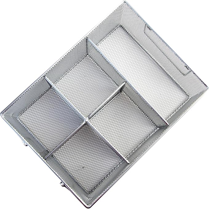 Utensil Holder for Party Hosting Essentials 4 Silverware Carrier Slots, 1 Small Paper Plate Holder, 2 Side Handles – Condiment, Grill Flatware Caddy Outdoor Cutlery Caddy (Silver)