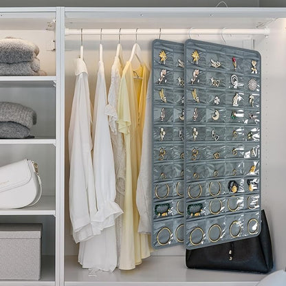 Hanging Jewelry Organizer for Closet Wall Door Double-Sided Jewelry Holder for Earrings, Necklaces, Rings 1 Pcs (Grey)