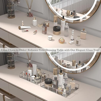 Perfume Vanity Tray With Metal Frame, Gold Bathroom Decorative Tray for Dresser, Jewelry or Home Decoration 2 Pcs (L+S)