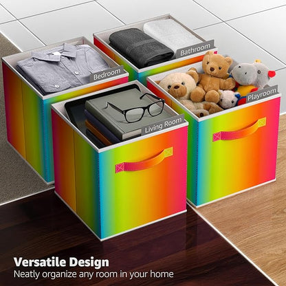 Sorbus 11 Inch Fabric Storage Cubes - Sturdy Collapsible Storage Bins & Handle - 6 Foldable Baskets for Organizing Clothes - Multi Colored Storage Baskets for Shelves (Colorful, 11 Inch)