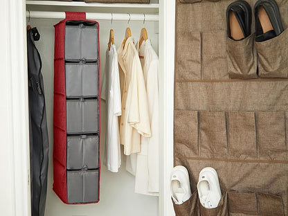 Covermates Keepsakes Hanging Shoe Organizer Set - Heavy Duty Material, Sturdy Interior Shelves, Includes Trays with Dividers - Closet Storage, Red Heather