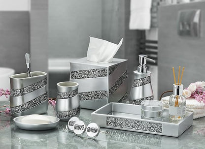 Creative Scents Silver Mosaic Bathroom Tray - Decorative Bathroom Vanity Tray - Perfume Tray for Dresser - Small Rectangle Mirror Tray for Perfume and Makeup - Bling Silver Bathroom Accessories