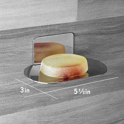 Stainless Steel Soap Tray - 3 Slot Self-Adhesive Wall Mounted Shower Soap Stand (Reflective Silver)