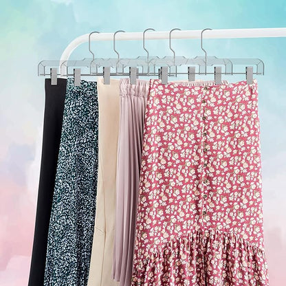 Premium 14 Inch Clear Pants Hangers with Adjustable Clips - 25 Pack Space-Saving Skirt Hangers - Non-Slip Heavy Duty Plastic Closet Organizers with 360° Swivel Hook