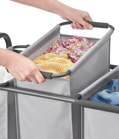 Whitmor Triple Laundry Sorter - 3 Removable Bags with Easy-Grip Handles - Rolling Laundry Sorter - Grey