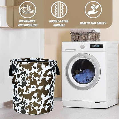 Cow Texture Laundry Basket Brown Black Print Foldable Oxford Cloth Funny Tote Bag Laundry Hamper Clothes Storage Bucket Organizer For Bathroom/Laundry Storage/Bedroom 17.7x13.7 Inch