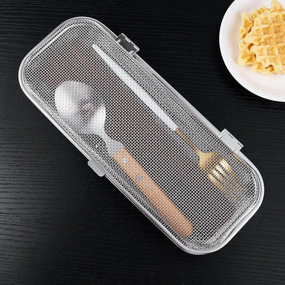 Chopstick Holder for Dishwasher, Kitchen Small utensil organizer for drawer, Mesh 304 Stainless Steel with Lid and Lock, Great accessory for Chopstick or Straw