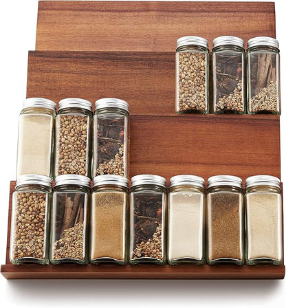 Tinamo Acacia Wooden Spice Rack Organizer for Cabinet - Spice Drawer Insert, Spice Organization for Cabinet, Seasoning Organizer, Spice Holder Pack of 4 (Acacia pack 4)