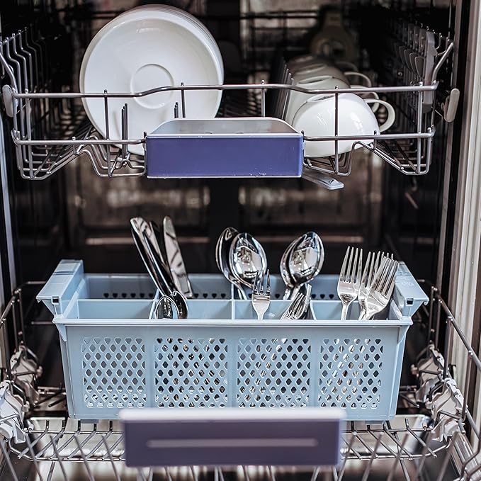 Flatware Rack – 8-slot Plastic Cutlery Basket – Large 16" Organizer for Knives, Forks, Spoons, Silverware, Kitchen Utensils, Essentials, Craft & Office Supplies – Dishwasher Basket