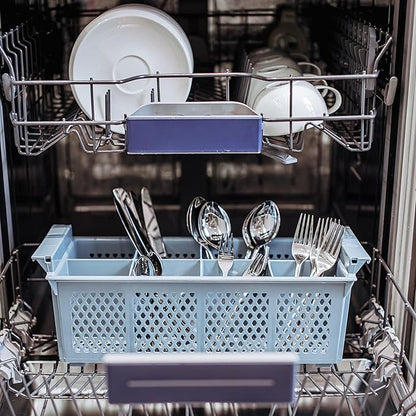 Flatware Rack – 8-slot Plastic Cutlery Basket – Large 16" Organizer for Knives, Forks, Spoons, Silverware, Kitchen Utensils, Essentials, Craft & Office Supplies – Dishwasher Basket