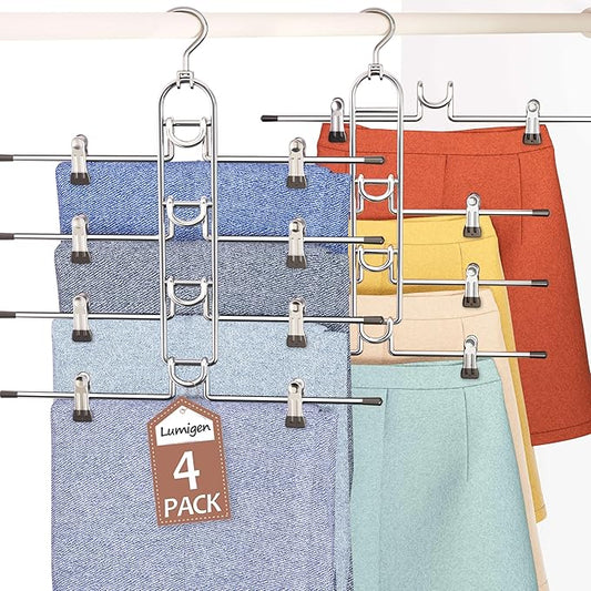 Pants Hangers With Clips, Newly Upgraded Detachable Space Saving Hangers for Skirts, Shorts & Trousers with Non slip clip,Heavy Duty Skirt Hangers - Hanging Closet Organizer And Storage,Patent Pending