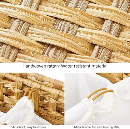 Laundry Hamper with 4 Removable Liner Bags; 176L Handwoven Rattan Laundry Basket with Lid & Heightened Feet; Clothes Hamper with Side Handles