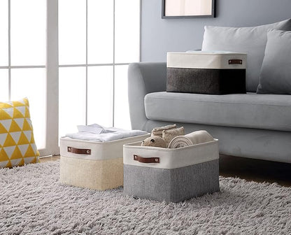 DECOMOMO Storage Bins, Large Fabric Storage Baskets for Shelves, Decorative Linen Closet Organizer, 15 x 11 x 9.5 inches (Mixed Neutral, 3 Pack)
