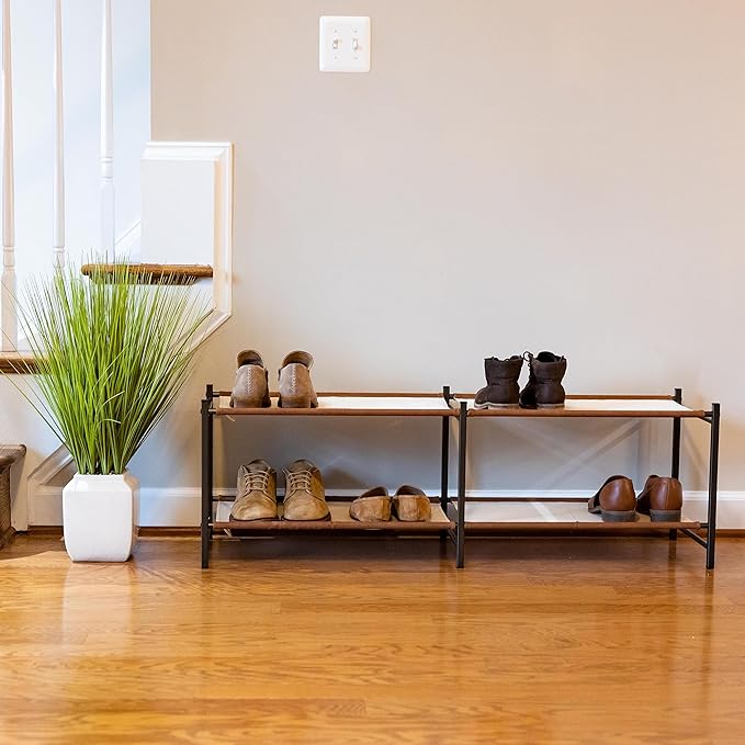Teal Triangle Aspen Double Shoe Rack Storage Organizer | Sturdy Two-Tier Shoe Caddy for Floor Use | Heavy Duty Shoe Storage Rack for Entryway or Closet | Durable & Space-Saving Shoe Organizer