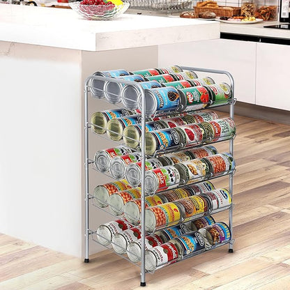 MOOACE Can Rack Organizer, 5 Tier Can Storage Dispenser Holds up to 60 Cans, Can Organizer, Great for The Pantry Shelf, Kitchen Cabinet or Counter-top, Cabinet, Canned Food Organizer, Silver