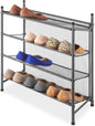 Whitmor Metal & Mesh 4-Tier Shoe Rack, Store up to 12 Pairs of Shoes, Stackable, 9" L x 21.6" W x 27" H, Gunmetal