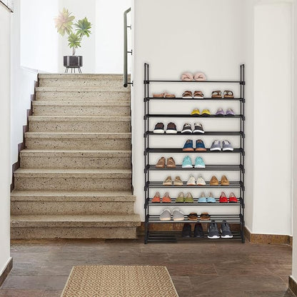 Relaxdays XXL Shoe Rack Plug-In System, 10 Levels, Modular, H x W x D: 175.5 x 93 x 30.5 cm, Metal Shoe Storage, Black