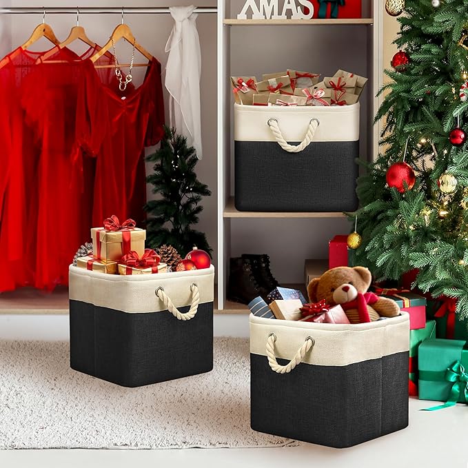 Simple Houseware 13" x 13" Large Fabric Storage Cubes for Closet and Cube Organizer, 3 Pack, Black