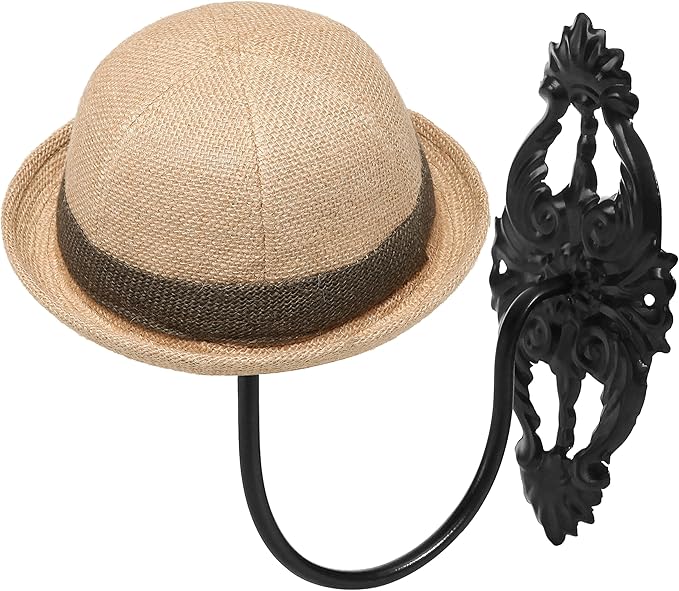 MyGift 2 Pcs Hat Holder, Cowboy Hat Rack Display Wall Mounted, Baseball Cap Organizer, Wig Helmet Hanger for Wall, Black Metal