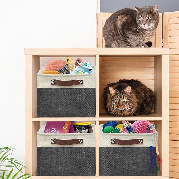 Simple Houseware 15" x 11" Large Fabric Storage Bin for Closet and Shelves, Leather Like Handles, 3 Pack, Dark Gray