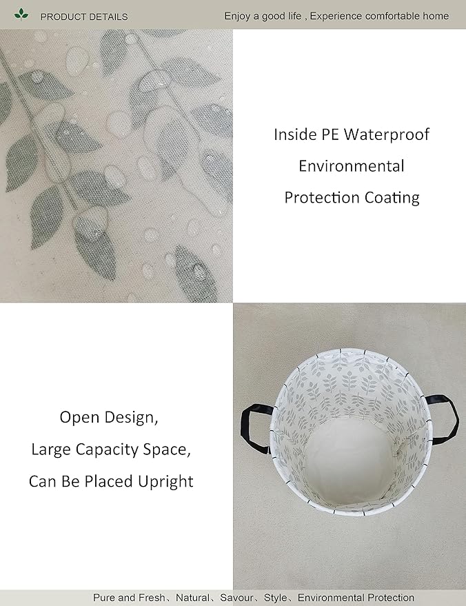 Round Waterproof Laundry Basket,Foldable Storage Basket,Laundry Hampers with Handle,Gift Basket,Suitable For Children's Room and Toy Storage (Leaf)
