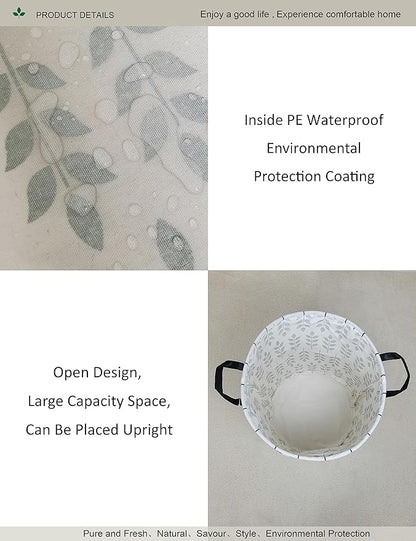 Round Waterproof Laundry Basket,Foldable Storage Basket,Laundry Hampers with Handle,Gift Basket,Suitable For Children's Room and Toy Storage (Leaf)