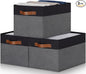 Large Fabric Storage Bins, Foldable Fabric Storage Baskets for Shelves, Sturdy Storage Boxes with PU Handles for Organizing Closet Home Bedroom Office (26L, 3 Packs, Grey&Black)