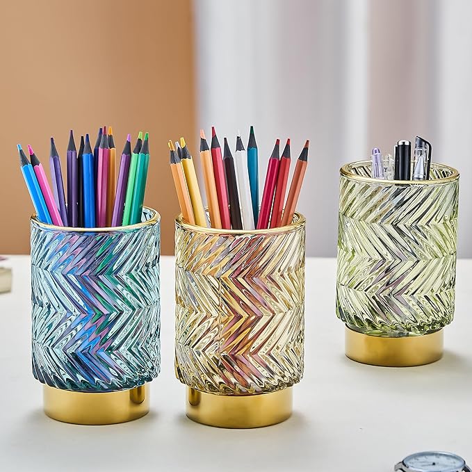Makeup Brush Holder Organizer,Toothbrush Holders,Desk Pen Pencil Holder,Multifunctional Vintage Glass Brush Cup（A40-3-US）