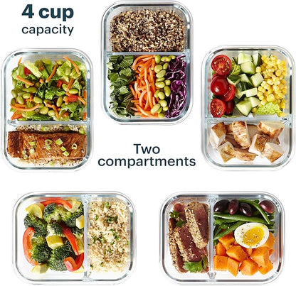 Pyrex Glass MealBox (5-Pack, 4 Cup) Divided Compartments with Locking Lids, For Meal Prepping and Portioning, BPA Free Microwave Dishwasher Safe