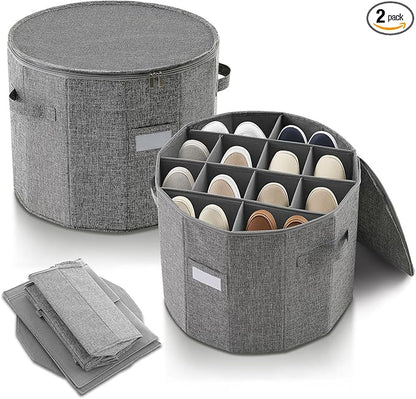 Ripeng 2 Pack Round Shoe Organizer for Closet, Cylindrical Shoe Storage Organizer with Removable Dividers and Lid, Foldable Closet Container Round Compartment Bins for Home (D17 X H13.2,Rectangular)