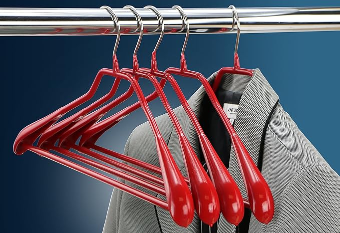 Mawa by Reston Lloyd BodyForm Series Non-Slip Space-Saving Clothes Hanger with Bar for Pants, 16-1/2", Style 42/LS, Set of 6, Red