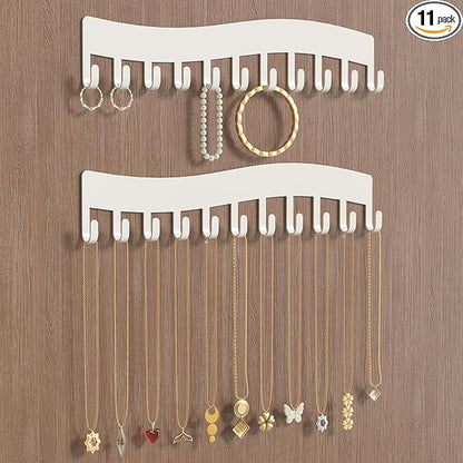 Wall Necklace Organizer Holder: Wall Mounted Jewelry Hanging Storage Necklaces Display Hanger White