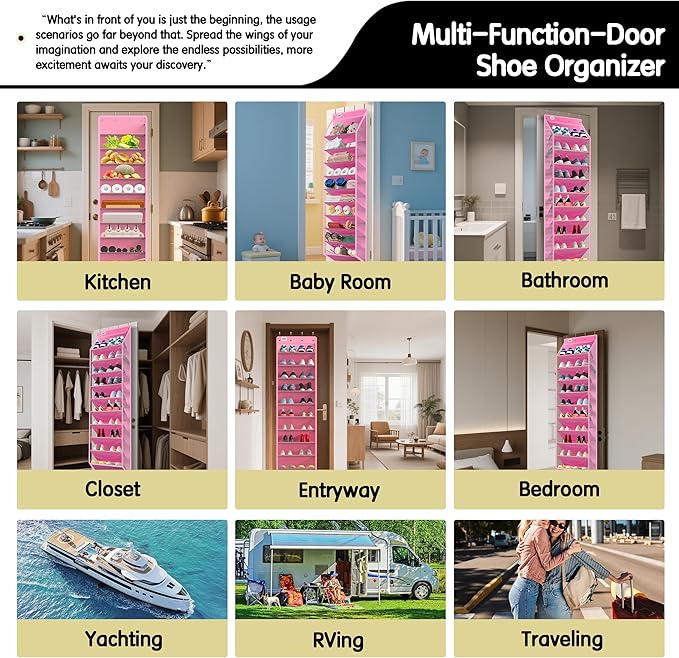 Kotkn 10 Tier Over The Door Organizer - Heavy Duty Hanging Storage Rack with Sturdy Oxford Fabric, Holds 20+ Pairs of Footwear, Boots & Sneakers, Saves 50% Closet Space! (Pink)