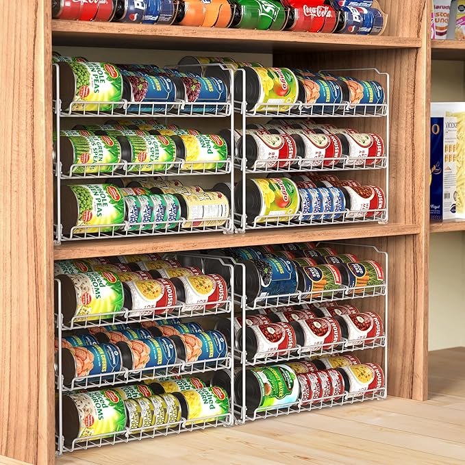 Simple Houseware Stackable Can Organizer Rack for Pantry/Cabinet - 11.5" D x 17" W x 13.75" H, Holds 36 Cans, 3-Tier Can Food Storage Dispenser, White
