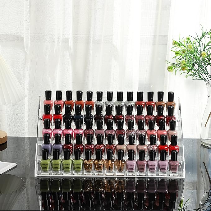 Cq acrylic Nail Polish Holder Organizer Clear Acrylic Nail Polish Tray Fingernail Polish Display case 5 layers 72 Bottles Essential Oils Holder Sunglasses Eyewear Organizer Display Case