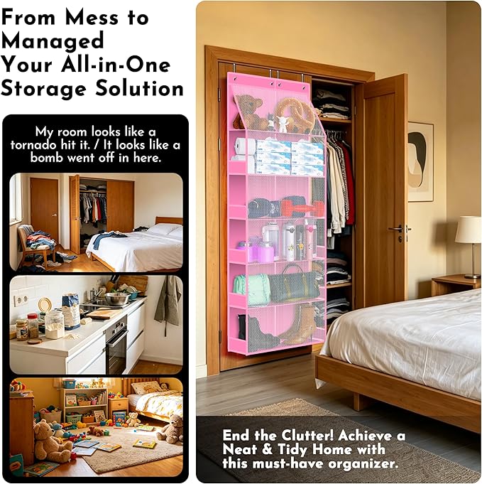 PAULONE 6-Tier Over Door Organizer 71" Tall – Hanging Storage with 2 Sizes of Large Deep Pockets (24.3" W x 8.9" D), 98 lbs Capacity, for Bedroom Closet, Bathroom, Nursery & Kitchen