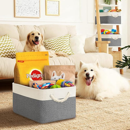 Simple Houseware 15.7" x 12" Wide & Low Fabric Storage Bin for Shallow Gaps and Closet, Braided Handles, 3 Pack, Gray