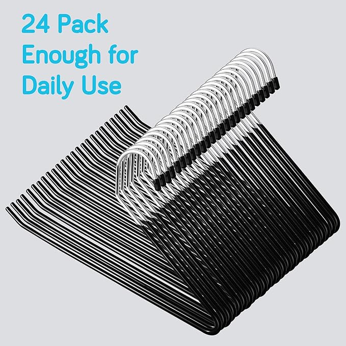 IPOW 24 Pack Heavy Duty Metal Pants Hangers, Jean Hangers for Closet, Open Ended Clothes Hanger for Pant Slack Trouser Scarf, Space Saving, Non Slip