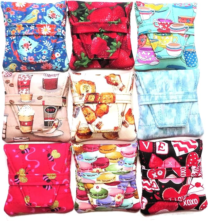 Small Teabag Shaped Tea Bag Wallet, Choice of More Than 12 Fabric Designs, Quilted, Handcrafted, Nothing Falls Out, Secure Hold: Choose from Tea Cups, Honey Bees, Macarons, To Go Cups and More