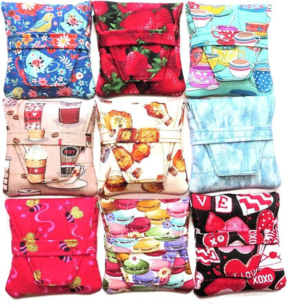 Small Teabag Shaped Tea Bag Wallet, Choice of More Than 12 Fabric Designs, Quilted, Handcrafted, Nothing Falls Out, Secure Hold: Choose from Tea Cups, Honey Bees, Macarons, To Go Cups and More